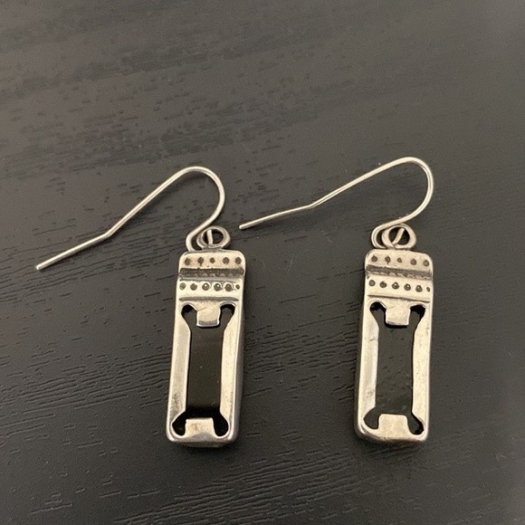 Sterling Silver Onyx Dangle Earrings - Picture 2 of 5